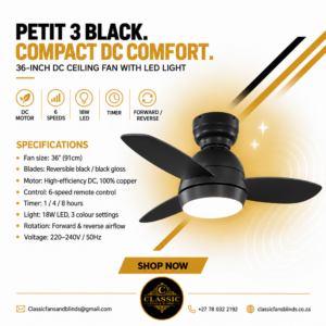 Petit 3 Black Ceiling Fan